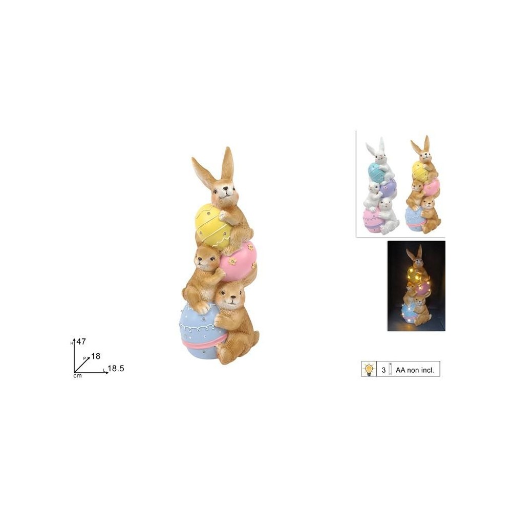 DECORAZIONE 3 CONIGLI C 3 UOVA C 10 LED 2COL